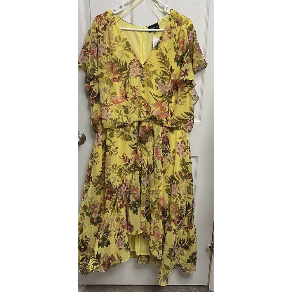 Lane Bryant Women Yellow&Red Floral Print Short Sleeve Lined Dress Wedding 22W